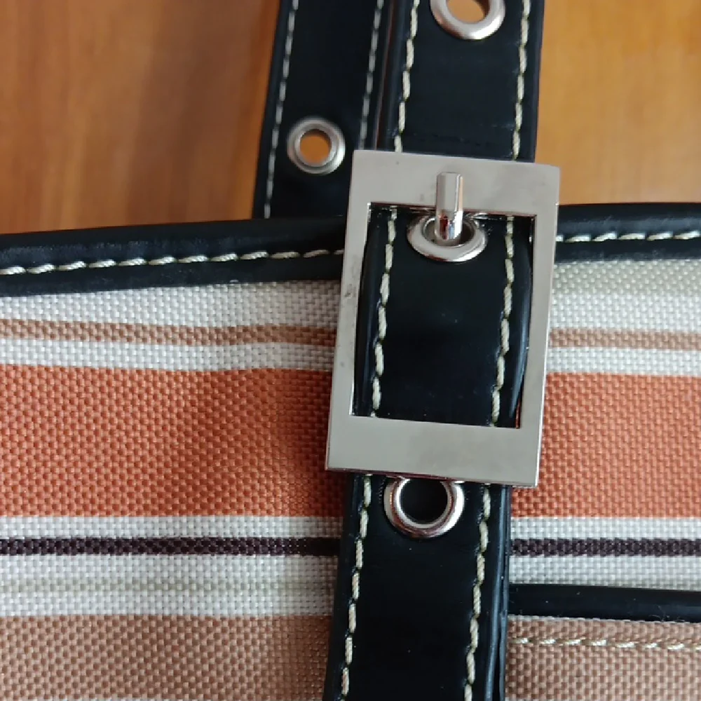 Kate Spade Multicolor Striped Tote with Black Accents EUC - Picture 3 of 12